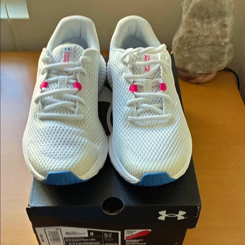 Under Armour Women’s Size 8 White Sneakers with Pink and Blue Accents. - Picture 1 of 4